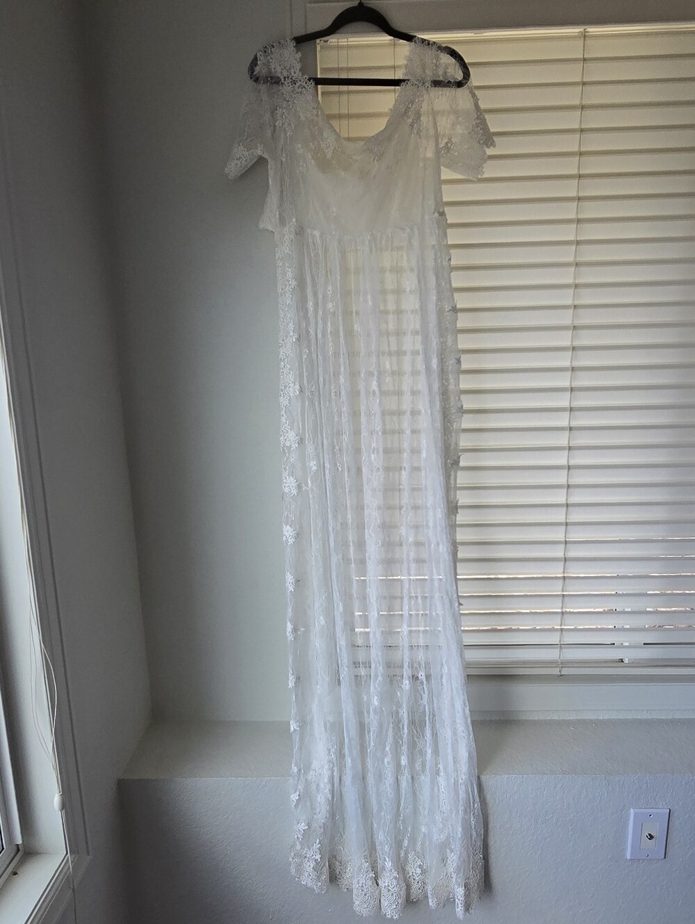 Delicate White Lace Open Front Maxi Dress Maternity